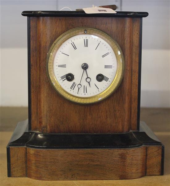 Victorian walnut & ebonised mantel clock with French striking movement